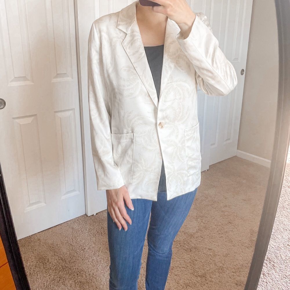 ATM Printed Satin Single Breasted Blazer in Linen Combo XS